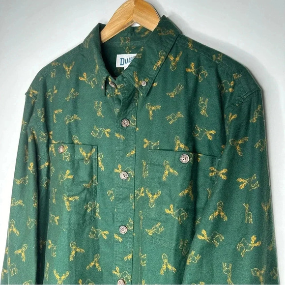 Duluth NEW! Green Moose Print Relaxed Fit Flannel Shirt Size Large - Picture 3 of 11